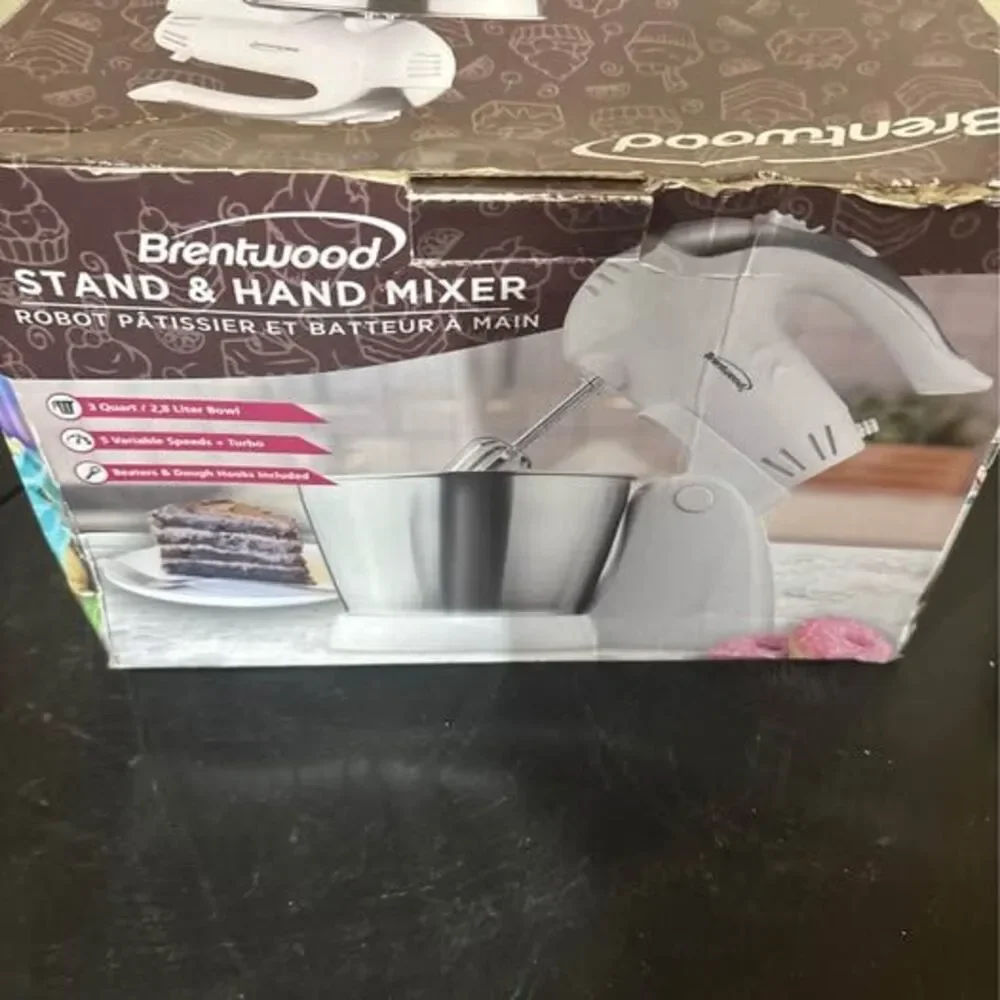 Brentwood Stand & Hand Mixer with 3-Qt Stainless Steel Bowl – 5 Speed + Turbo